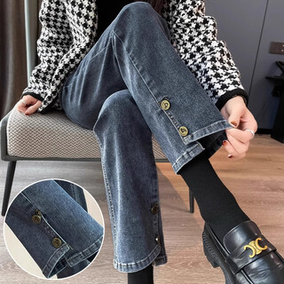 Cream rabbit maternity straight leg pants spring and autumn style for small people to wear out high jeans winter plus velvet maternity large size nine-point cigarette pants blue gray spring and autumn style l recommended 100-130 jin jin equals 0.5 kg
