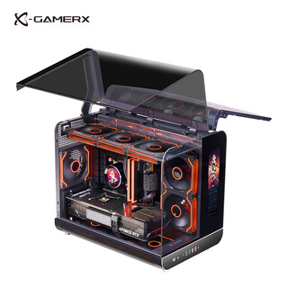 动力火车（PowerTrain）未知玩家幻翼LCD版黑色海景房机箱MATX立式台式电脑360水冷主机外壳 TYPE-C接口 带屏幕