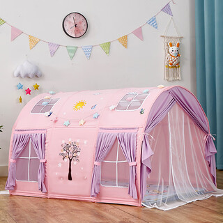 潮思汇1.7米长儿童帐篷男孩女孩室内游戏屋上下床公主城堡玩具卡通防摔 D款粉紫幸福树 加储物袋
