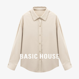 Basic housebasic house/baijiahao simple and versatile loose single-breasted design autumn new lapel shirt for women khaki s