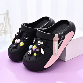 Snoopy snoopy children's shoes children's clogs for boys and girls cartoon sandals for outer wear cute beach shoes 4977 black 26