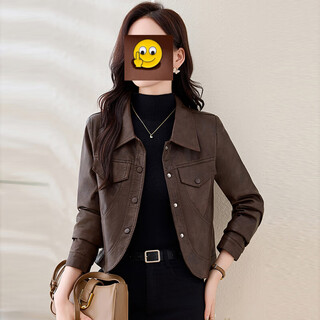 Qianchen yi haining genuine leather jacket for women small 2025 new casual short women's high-end sheep leather jacket coat brown l