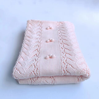 Wen yijia zahome's same style pure cotton knitted blanket hollow bean blanket baby blanket baby blanket wrapped nap blanket summer tender pink 80x100cm