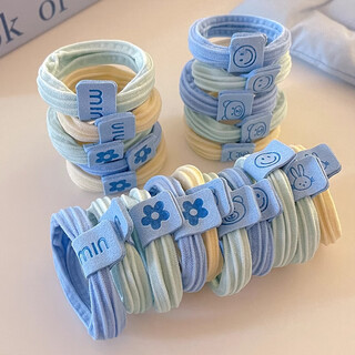 Hesi language sea salt series 10 pieces, bear-labeled hair ties, cute and non-harmful hair ties, rubber bands, hair rope hair accessories, sea salt series, 5 pieces-blue label bear