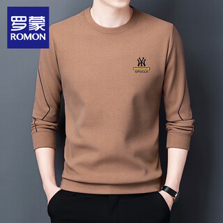 Romon pure cotton 100% long-sleeved t-shirt men's autumn and winter new german velvet sweatshirt casual loose bottoming shirt top camel 7729 4xl 190- 185-210jin jin equals 0.5 kg to wear