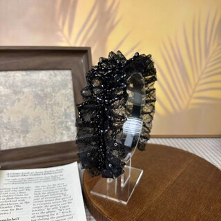 Keegfeg fashionable headband headwear for women high-end 2025 black mesh new style covering white hair high skull hair bundle outer departure card black lace headband