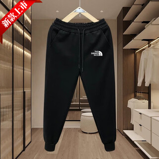 Dynamic north 2024 autumn pants men's tightened velvet thickened sweatpants loose sports pants black (style) regular xl _(130-150jin jin equals 0.5kg)