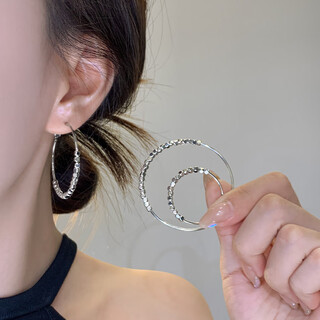 Ruihongxiang 999 sterling silver ear needles broken silver earrings women's light luxury high-end temperament style earrings 2025 new hot style earrings 999 sterling silver ear needles - silver 4cm half broken silver earrings