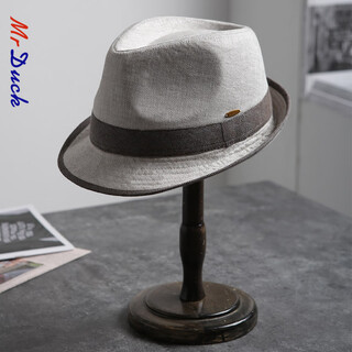 Mr duck new product linen straw hat summer british top hat men's and women's curled jazz hat mw226218-light cocktail gray (top hat) xl size (over 61cm, only for extra large head circumference)