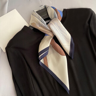 Zhijinlou elegant intellectual beauty printed beige silk small square scarf women's mulberry silk hair tie scarf headband high-end blue spot