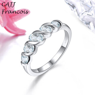 Cajj francois aquamarine ring 925 silver natural colored treasure simple daily gift hong kong 17#