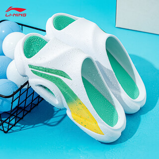 李宁运动拖鞋男秋冬2025新款篮球场外沙滩户外防滑踩屎感厚底休闲凉鞋 标准白/荧光翡翠绿 41 (适合40-41)
