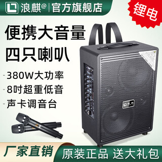 Langqi stall musical instrument k-song square dance special dual 8-inch subwoofer bluetooth speaker portable guitar singing performance high-power mobile audio outdoor large volume super large 882u strap dual 8-inch 380w high power 2*u segment wireless microphone + gift package