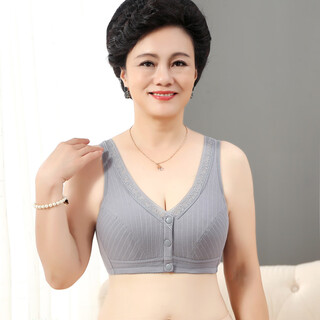 Mother's underwear vest style threaded front buckle bra without rims middle-aged women's extra large summer bra seamless light gray 36/80