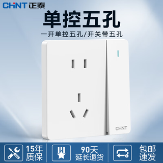 Chint (chnt) switch socket wall panel household concealed two or three sockets oblique five-hole power supply 86 type whole house frameless large panel 6c white one open single control five holes