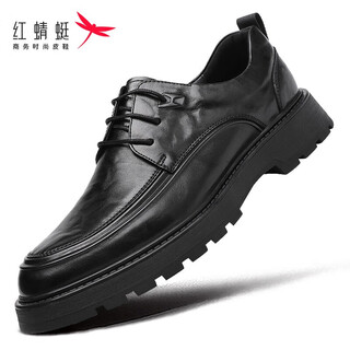 Red dragonfly leather shoes men's thick sole increased business formal shoes hand-grabbed cowhide casual shoes men's wta343201 black 40