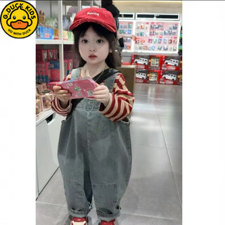 G.duckkids little yellow duck girls denim overalls suit spring korean retro two-piece set for baby girls western cute tops set retro blue denim overalls + stripes 80