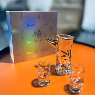 Wujiafang crystal glass gold-painted bamboo wine set, one pot and 6 cups, gift box, wine divider, light luxury wine pot, bamboo wine set, one pot and 2 cups