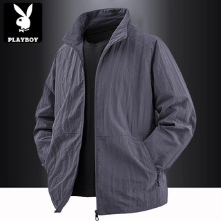 Playboy (playboy) jacket men's spring and autumn 2025 new stand collar top cycling windbreaker short casual outdoor casual jacket dark gray xl