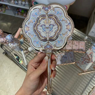 Flower known shell pearl handheld mirror princess style ocean mermaid high-looking cosmetic mirror mini pendant chinese ancient style flower cyan (mirror) 1 piece
