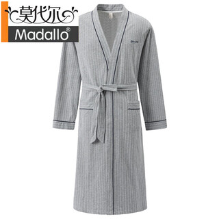 Modal cotton bathrobe autumn men's nightgown pure cotton long-sleeved bathrobe kimono dad's large size one-piece pajamas spring and autumn men's 3663-light gray-long-sleeved mid-length nightgown l 170