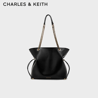 Charles&keith large capacity soft drawstring chain lucky bag bag tote bag women's bag ladies birthday gift ck2-20782654 black black l