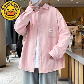 G.duck sense ripped denim shirt boys long sleeve spring and autumn youth trendy brand handsome shirt high school student jacket cs3332 pink 190 3xl 160-180jin jin is equal to 0.5 kg can be worn