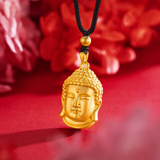 Duweifan's new buddha head pendant gold-plated silver 9999 pure solid pendant gold natal buddha head for men and women as a gift for your girlfriend buddha head pendant + gold beads and black rope (thick gold layer)