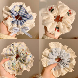 Chansunrun hair band lace large intestine korean style lazy lace sweet hair rope temperament hair rope hair accessories 2025 new hair sweet four-piece set