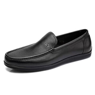 Sachi new soft cowhide business casual leather shoes men's fashion driving shoes soft sole soft surface genuine leather slip-on shoes black 44