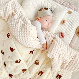 Purcotton 100% cotton era baby beanie quilt baby autumn and winter special small quilt 100% cotton four seasons universal cover blanket children's air conditioner wide side feet bear 10-20 degrees or so 120*150