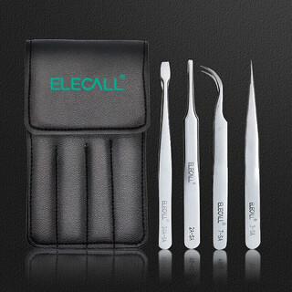 Elecall high-precision stainless steel tweezers 4-piece set, tip/elbow, welding jig, bird's nest hair picking, household industry