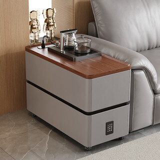 Sofa side cabinet creative side table living room 2025 new high-end coffee table with lock and wheels removable side table pulley style light gray + socket + password lock (remark size required in message)