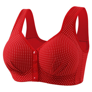 Middle-aged and elderly front-button cotton bra bra underwear for women without rims sponge thin breathable vest mom large size big red 44