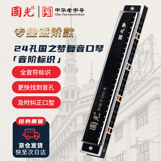 Guoguang 24-hole guozhimeng competition-level polyphonic c-key athens black harmonica (scale logo, with teaching materials)