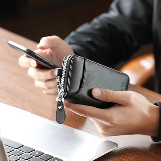 Bo brand key bag multifunctional men's coin purse keychain card bag first layer cowhide men's car key bag black