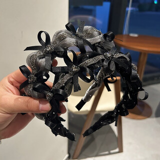 Xiaoqinggua streamer yarn micro-embedded bow headband retro high-end hairpin daily non-slip high skull pressure hair headband headband f3484 streamer yarn headband-grey