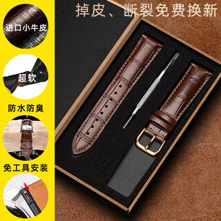 Hong kong jazz watch with cowhide leather for men, suitable for omega, iwc, casio, mido, tissot, longines, dw, imported calfskin brown - gold pin buckle 20mm