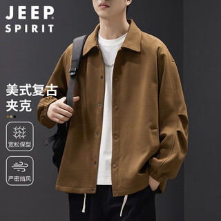 Jeep spirit jeep work jacket men's 2025 autumn and winter trendy brand american retro handsome jacket men's brown xl