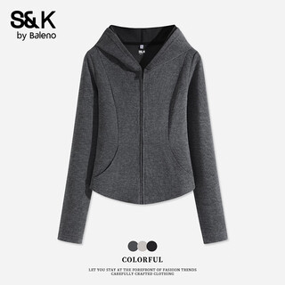 Baleno s&k series cardigan hooded sweatshirt short coat women's autumn and winter women's new simple versatile sports style top dark gray #solid color xl fashionable and versatile