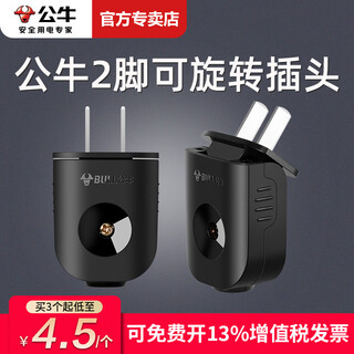 公牛插头10A插头两极两项两叉两孔220V插座头电源插头三脚空调插头10a/16a电源插头不带线 黑色2脚可旋转插头T-10L6