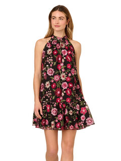 Adrianna papell women's embroidered short dress, pink multicolor, 8 pink multicolor 8