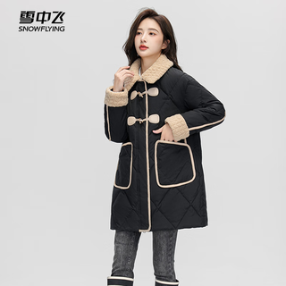 Flying in the snow down jacket women's mid-length 2025 lamb wool lapel horn button fashion temperament casual jacket black m