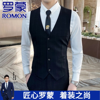 Romon suit vest men's vest spring and autumn thin striped groomsmen outfit group uniform groom wedding wedding dress suit shirt 2016 black two-piece set (vest pants) 2xl