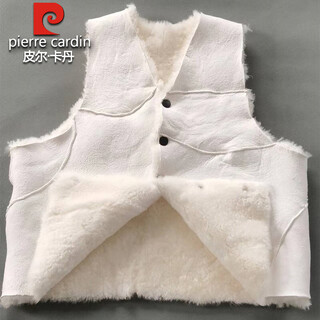皮尔卡丹100%羊皮皮毛一体马甲男秋冬坎肩羊剪绒保暖背心真羊毛内胆上衣男 白色拼皮款短款 100%真羊毛皮毛 2XL 建议120-140斤