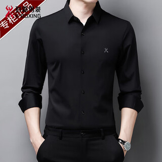Jinba (jinba) j jinba autumn and winter long-sleeved shirt for men, mulberry silk plus velvet, thickened, no ironing, high-end middle-aged dad's clothing to keep warm, single style 1808 black 34 185 (suitable for 170-180 jin jin is equal to 0.5 kg
