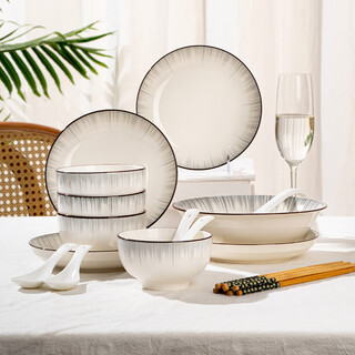 Kangqin (kangqin) modern time tableware complete set internet celebrity new bowl and dish set household high-looking bowl and plate combination housewarming tableware modern time four-person meal with soup bowl 18-piece set