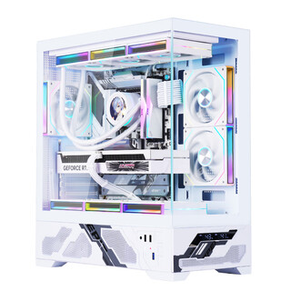玩嘉千禧AXT 数显版 白色 游戏电脑台式机箱 支持360水冷 ATX主板 数字显示屏 270°海景房