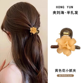 Hongyun flower small clip for women with broken hair and bangs 2025 new simple temperament hairpin side hairpin headwear coffee colored flower f278
