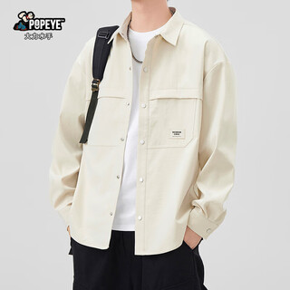 Popeye american lapel long sleeve work shirt men's spring autumn casual shirt loose jacket dc04 apricot m